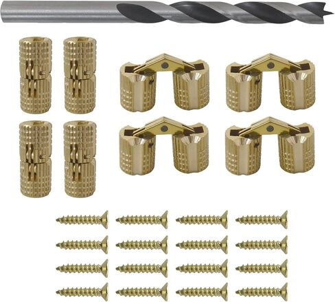 New 8 Pack Brass Barrel Hinges 8mm - 180 Degree Concealed Hinges with Drill Bit and Screws, Gold in Kuwait