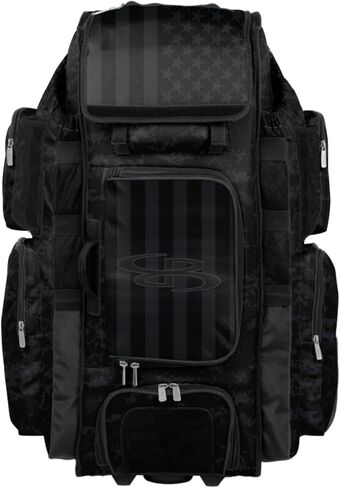 Boombah Superpack XL Rolling Bat Bag - 35.5" x 13.5" x 10" - Telescopic Handle - Holds 8 Bats - Wheeled Version - USA Clandestine 2 Black/Charcoal in Kuwait