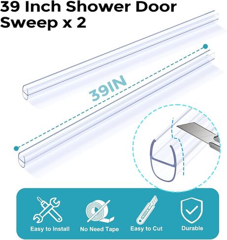 Glass Shower Door Seal Strip 2 Pack x 39 Inch U Type for 3/8" Thick Glass Frameless Shower Door Bottom Side Seal Trim Strip Door Sweep Ultra Clear Rubber Shower Door Leak Guard in Kuwait