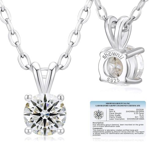 shownii Diamond Necklace Certified LAB GROWN Round Diamond Solitaire Necklaces for Women 0.5-1CT 14K Gold Plated Sterling Silver 4 Prong Created Pendant Jewelry (I-J Color, S1-VS2 Clarity) in Saudi Arabia