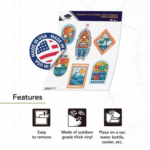 Desert Cactus University of California Santa Barbara Sticker UCSB Gauchos Vinyl Decals Laptop Water Bottle Car Scrapbook T2 (Type 2-Surfing) in Saudi Arabia
