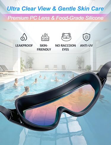 Anti-Fog Swim Goggles for Adults, 2 Pack with Nose Clip & Earplugs | Polarized UV Protection PC Lens, 180° Wide View; Silicone, No-Leaking, Less Eye Pressure; Suitable for Pool & Beach Swimming in Kuwait