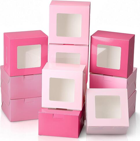 Crtiin 48 Pack Pink Cookie Boxes with Window Small Bakery Treat Boxes for Pastry Donuts Macaroon Cupcakes Aromatherapy Perfume Wedding Bridal Shower Birthday Tea Party Baby Shower Favors in Kuwait
