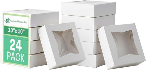 SCT White Window Bakery Box (12 Pack) 10x10x2.5, Auto Pop-Up Containers for Pies, 10 inch Bakery Pack, Cookie Box with Window, 24233-12 in Kuwait