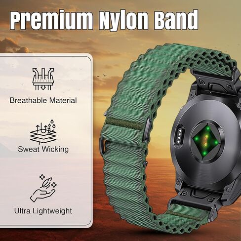 QuickFit 26mm Nylon Watch Strap متوافق مع Garmin Fenix ​​8x | Fenix ​​7x/7x Pro | Fenix ​​6x Pro/6x GPS | Fenix ​​5x Plus/ 5x GPS | Tastix 7 Pro | enduro 2 | Mk2i/3i | Epix Pro 51mm. in Kuwait