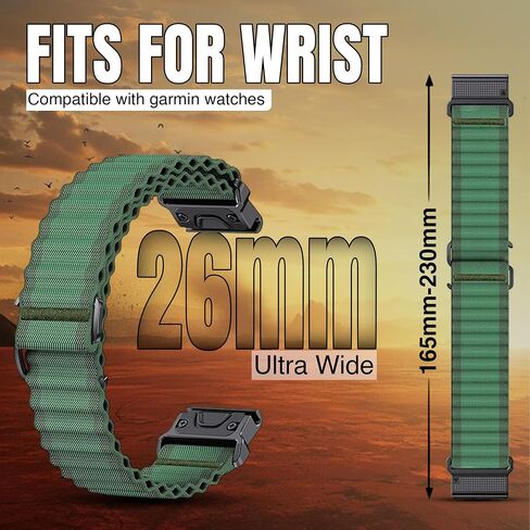 QuickFit 26mm Nylon Watch Strap متوافق مع Garmin Fenix ​​8x | Fenix ​​7x/7x Pro | Fenix ​​6x Pro/6x GPS | Fenix ​​5x Plus/ 5x GPS | Tastix 7 Pro | enduro 2 | Mk2i/3i | Epix Pro 51mm. in Kuwait
