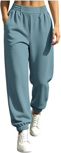 Womens Jogger Pants Elastic Waist Casual Cuffed Pant | Elastic Cuffs, Pockets, Relaxed Fit, Daily Wear, Travel, Walking, Weekend, Pull on Style, Adjustable Drawstring in Kuwait