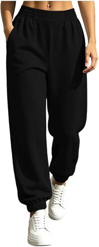 Womens Jogger Pants Elastic Waist Casual Cuffed Pant | Elastic Cuffs, Pockets, Relaxed Fit, Daily Wear, Travel, Walking, Weekend, Pull on Style, Adjustable Drawstring in Saudi Arabia