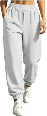 Womens Jogger Pants Elastic Waist Casual Cuffed Pant | Elastic Cuffs, Pockets, Relaxed Fit, Daily Wear, Travel, Walking, Weekend, Pull on Style, Adjustable Drawstring in Saudi Arabia