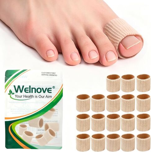 Welonove Toe Cushion Tube Sleeves, 16 Counts Soft Corn Pads Covers for Women Men Pain Relief, Toe Sleeve Protectors for Cushions Corns, Blisters, Calluses, Toes - Small Size, Beige in Saudi Arabia