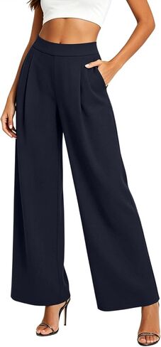Womens Wide Leg Pants High Waist Dress Pants Pockets | Pleated Front, Work, Office, Business Casual, Travel Ready, Daily Wear, Palazzo Pants, Wide-leg Flowy Trousers in Kuwait