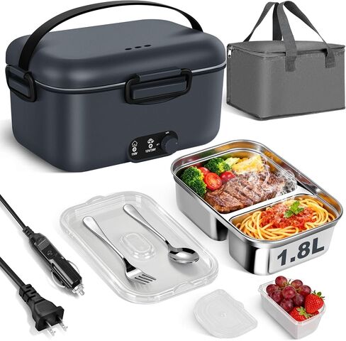 Electric Lunch Box Food Warmer 1.8L - 100W Mechanical Temperature Control Heated Lunch Box for Adults, 12V/24V/110V Fast Heating Lunchbox Food Heater for Work/Car/Truck, Fiambrera eléctrica portátil in Kuwait