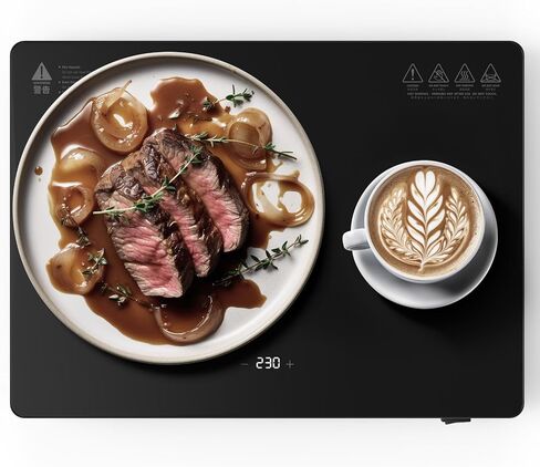Plate Warmer for Slow Eaters, 13.8" x 10" Electric Warming Tray, 6 Temperature Settings 140-230°F with Memory Function, Glass Top for Dinner Plates in Kuwait