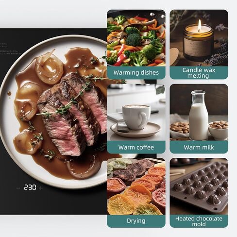 Plate Warmer for Slow Eaters, 13.8" x 10" Electric Warming Tray, 6 Temperature Settings 140-230°F with Memory Function, Glass Top for Dinner Plates in Kuwait