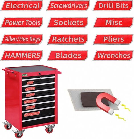 12 Pack Magnetic Toolbox Labels, Reusable 3D-Printed Tags for Toolboxes, Carts, Drawers & Cabinets, Customizable Magnetic Labels Designed for Garage Enthusiasts and DIYers(Red) in Kuwait