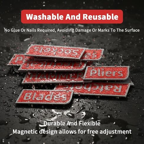 12 Pack Magnetic Toolbox Labels, Reusable 3D-Printed Tags for Toolboxes, Carts, Drawers & Cabinets, Customizable Magnetic Labels Designed for Garage Enthusiasts and DIYers(Red) in Kuwait