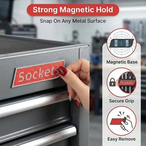 12 Pack Magnetic Toolbox Labels, Reusable 3D-Printed Tags for Toolboxes, Carts, Drawers & Cabinets, Customizable Magnetic Labels Designed for Garage Enthusiasts and DIYers(Red) in Kuwait