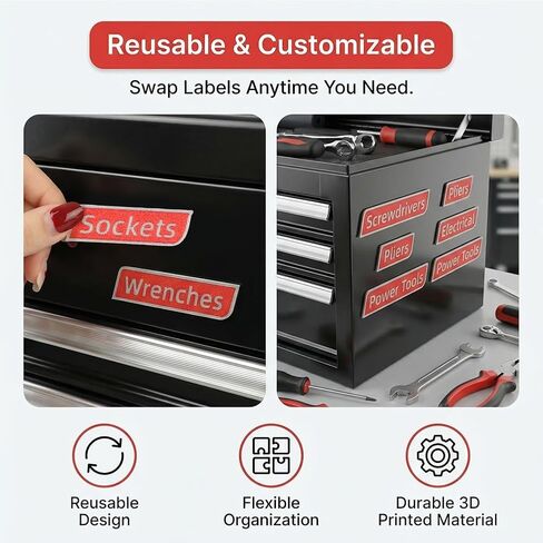 12 Pack Magnetic Toolbox Labels, Reusable 3D-Printed Tags for Toolboxes, Carts, Drawers & Cabinets, Customizable Magnetic Labels Designed for Garage Enthusiasts and DIYers(Red) in Kuwait