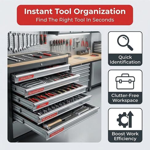 12 Pack Magnetic Toolbox Labels, Reusable 3D-Printed Tags for Toolboxes, Carts, Drawers & Cabinets, Customizable Magnetic Labels Designed for Garage Enthusiasts and DIYers(Red) in Kuwait