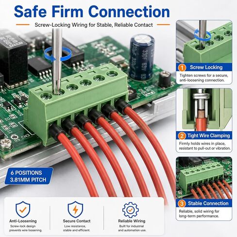 5 Sets 6 Pin Connector Screw Terminal Block Pluggable Quick No Soldering Phoenix Type Connectors 6 Pin 3.81mm Pitch Screws Terminal Block Connector Assortment Kit for 28-16AWG Cable in Kuwait