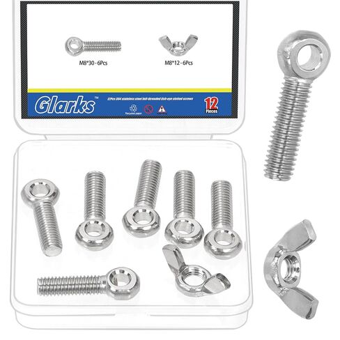 Glarks 10 Sets M6 x 30mm Lifting Shoulder Eye Bolts with Wing Nuts Kit, Stainless Steel Swing Lifting Eye Bolt, Ring Eye Bolt with Butterfly Nuts for Pipe Fasteners, Machinery, Manufacture in Kuwait