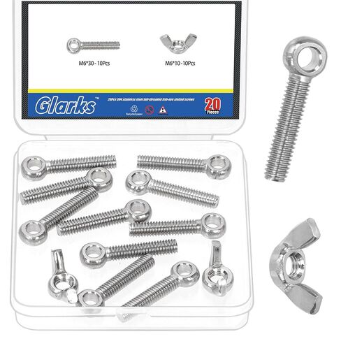 Glarks 10 Sets M6 x 30mm Lifting Shoulder Eye Bolts with Wing Nuts Kit, Stainless Steel Swing Lifting Eye Bolt, Ring Eye Bolt with Butterfly Nuts for Pipe Fasteners, Machinery, Manufacture in Saudi Arabia