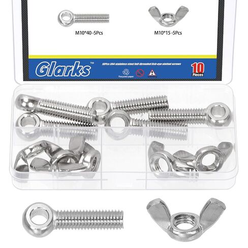 Glarks 10 Sets M6 x 30mm Lifting Shoulder Eye Bolts with Wing Nuts Kit, Stainless Steel Swing Lifting Eye Bolt, Ring Eye Bolt with Butterfly Nuts for Pipe Fasteners, Machinery, Manufacture in Saudi Arabia