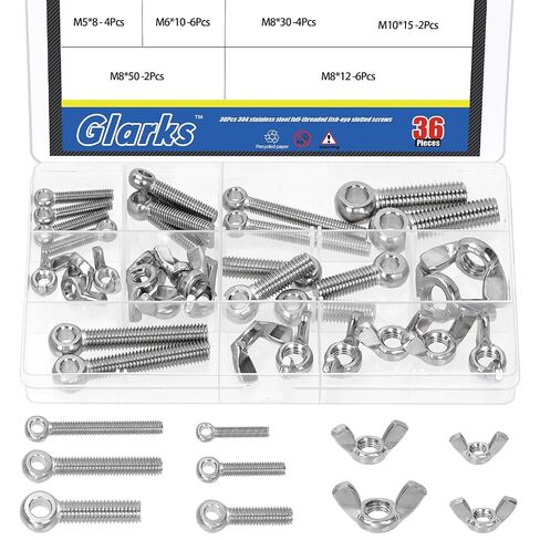 Glarks 10 Sets M6 x 30mm Lifting Shoulder Eye Bolts with Wing Nuts Kit, Stainless Steel Swing Lifting Eye Bolt, Ring Eye Bolt with Butterfly Nuts for Pipe Fasteners, Machinery, Manufacture in Saudi Arabia