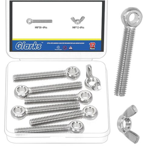 Glarks 10 Sets M6 x 30mm Lifting Shoulder Eye Bolts with Wing Nuts Kit, Stainless Steel Swing Lifting Eye Bolt, Ring Eye Bolt with Butterfly Nuts for Pipe Fasteners, Machinery, Manufacture in Saudi Arabia
