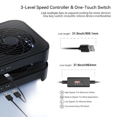 X4-V2 Quiet USB Cooling Fan, High Performance Dual 140mm USB PC Fan, 3Speeds Controller & 2 USB Ports, Stackable Design for Router, Mini PC, Laptop, PlayStation, Xbox, Computer Cabinet Cooling in Kuwait