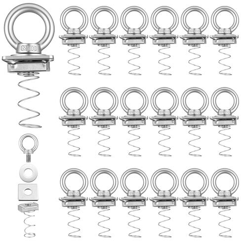 Landhoow 20 Pack M10 Strut Channel Nut and Eye Bolt Set, M10 Stainless Steel Long Spring Channel Nut and Eye Bolts for Hanging, Tie Down, Outdoor & Hardware Fixing, Long Spring in Kuwait
