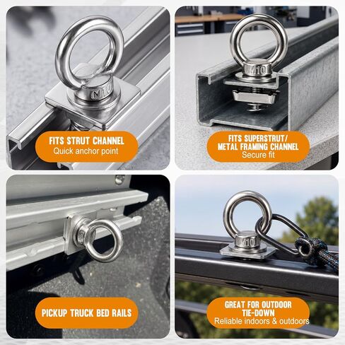 Landhoow 20 Pack M10 Strut Channel Nut and Eye Bolt Set, M10 Stainless Steel Long Spring Channel Nut and Eye Bolts for Hanging, Tie Down, Outdoor & Hardware Fixing, Long Spring in Kuwait