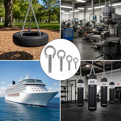 8 Pack M12 Stainless Steel Eye Bolts with Nuts and Washers, 1/2" x 3" Long Lifting Ring Eye Bolt, Heavy Duty Marine Grade 304 Eyebolts for Outdoor String Light Hanging, Tie Down Anchors in Kuwait