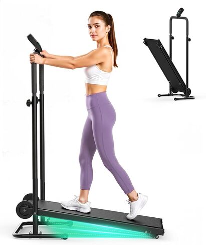 FUNRAY Foldable Compact Non-Electric Treadmill - Dual Flywheel & Fixed Incline, LCDMonitor, Non-Slip Belt, Soft Foam Grips for Home/Gym Walking & Jogging in Kuwait