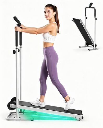 FUNRAY Foldable Compact Non-Electric Treadmill - Dual Flywheel & Fixed Incline, LCDMonitor, Non-Slip Belt, Soft Foam Grips for Home/Gym Walking & Jogging in Kuwait