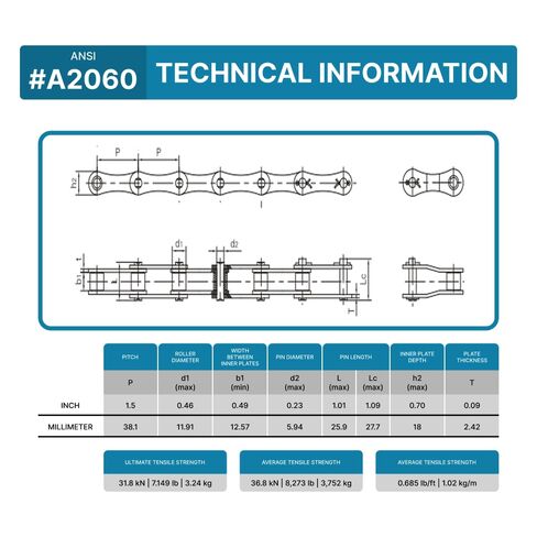 سلسلة بكرات ناقل PGN A2060 × 10 أقدام + 2 وصلات توصيل in Kuwait