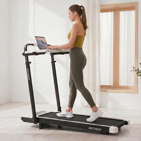 وسادة مشي قابلة للطي مع مقبض من ANCHEER، جهاز مشي محمول بقدرة 1500 وات مع ميل بنسبة 12% و8 أوضاع، جهاز مشي تحت المكتب بوزن 350 رطل للمنزل/المكتب، خالي من التركيب in Kuwait