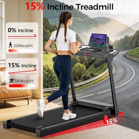 Foldable Treadmill for Home, 3-in-1 Walking Pad with 15% Incline Handle Bar, 300LBS Capacity, 3.0HP Quiet Brushless, Small Treadmills for Small Spaces FutureGlide in Kuwait