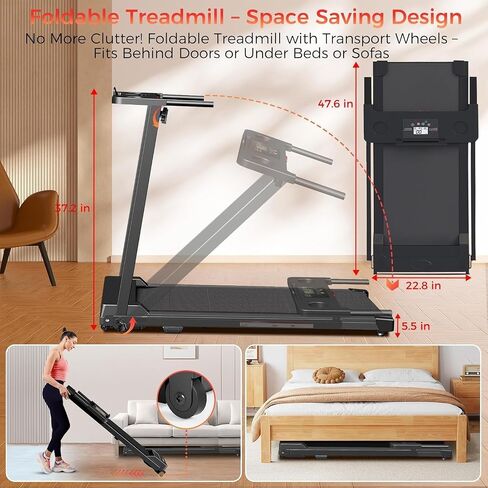Treadmills for Home, Walking Pad with Handle Bar - 3.0 HP Portable Foldable Treadmill, 350 LBS Weight Capacity, LED Display, Compact Design - Ideal for Home Users, Office Professionals in Kuwait