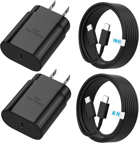 Android Charger 25W ، لشاحن Samsung ، شحن فائق الشحن USB C ، سلك كابل الشحنة من النوع C [6ft +10ft] لـ Galaxy S25/S24 Plus/S23/S22/S21/S20/NOUT in Kuwait