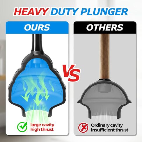 FORASTO Heavy Duty Plunger - Extra Large Diameter & Enhanced Cavity Design for Powerful Clog Removal, Odorless Toilet Plunger for Bathroom/Sink, Bathroom Accessories & Cleaning Supplies, Black in Saudi Arabia