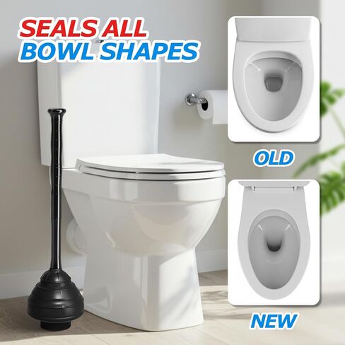 FORASTO Heavy Duty Plunger - Extra Large Diameter & Enhanced Cavity Design for Powerful Clog Removal, Odorless Toilet Plunger for Bathroom/Sink, Bathroom Accessories & Cleaning Supplies, Black in Saudi Arabia