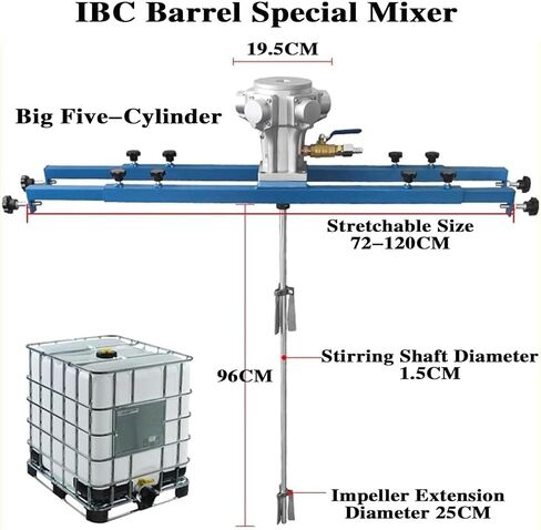 محرض هواء 1HP IBC، آلة خلط خزان هوائي احترافية 1300 دورة في الدقيقة، قطر المكره 250 مم، خلاط من الفولاذ المقاوم للصدأ 1 طن للطلاء والطلاء والحبر والغراء in Kuwait