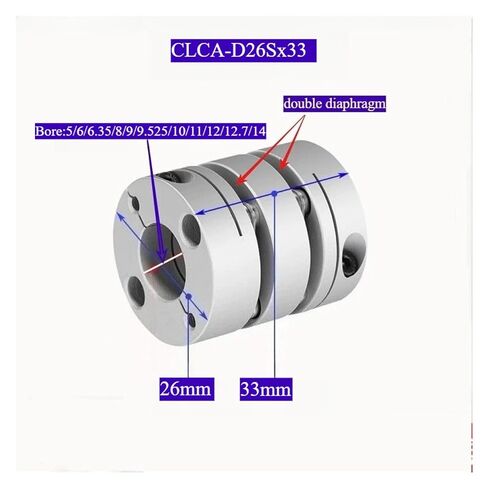 1pcs CLCA-D26x33 Double Diaphragm Elastic Aluminum Alloy Coupling For: Stepper Screw Servo Motor Connection 26mm*33mm Bore: 5~14mm(10mm to 12mm) in Kuwait