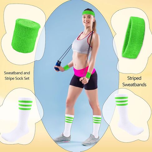 5 Sets Sweat Band Set with Socks Headband Wristbands for Men Women Colorful Sport Sweat Band Set for 80s Party Accessories Gym Running Tennis in Kuwait