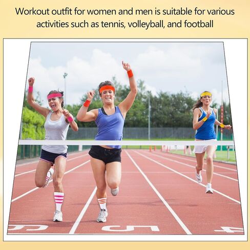 5 Sets Sweat Band Set with Socks Headband Wristbands for Men Women Colorful Sport Sweat Band Set for 80s Party Accessories Gym Running Tennis in Kuwait