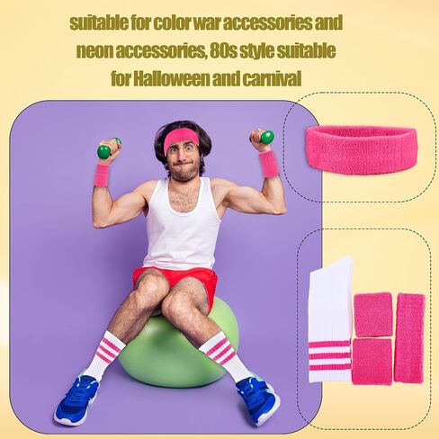 5 Sets Sweat Band Set with Socks Headband Wristbands for Men Women Colorful Sport Sweat Band Set for 80s Party Accessories Gym Running Tennis in Kuwait