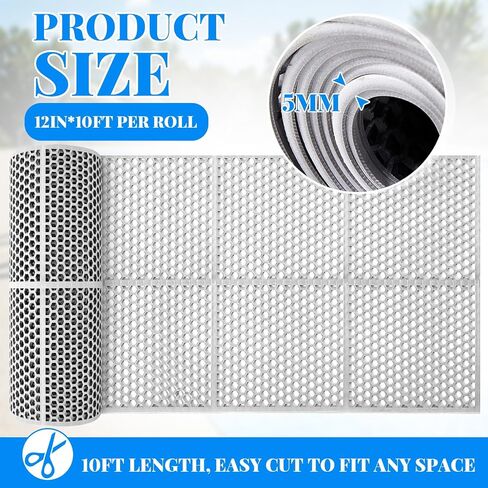 Tinideya 1 Roll 1 x 10 ft Drainage Pool Floor Mat, Non Slip PVC Swimming Pool Mat, Slim Width Waterproof Flooring Accessories Easy to Cut for Outdoor Indoor Deck Shower Balcony Garage Home Use in Kuwait