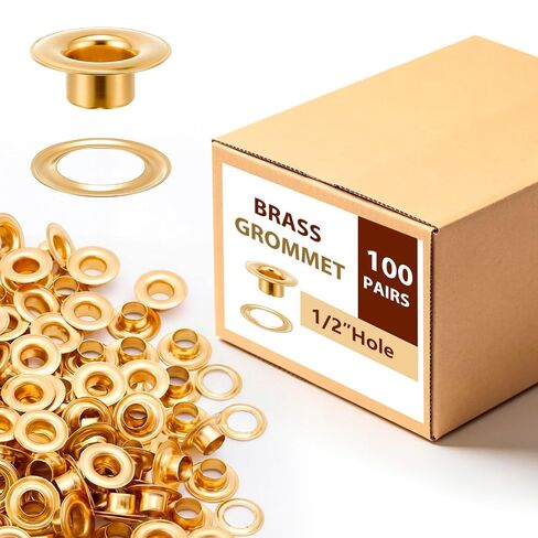Dunzy 200 Set 1/2" Brass Grommets, Heavy-Duty Rustproof Solid Gold Grommet Tool for Tarps Repair Addition Replacement Fabrics Leather Banners Machinery Parts in Kuwait