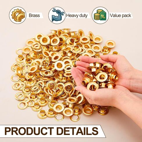 Dunzy 200 Set 1/2" Brass Grommets, Heavy-Duty Rustproof Solid Gold Grommet Tool for Tarps Repair Addition Replacement Fabrics Leather Banners Machinery Parts in Kuwait